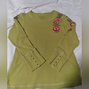Caite Women's Embroidered Green Thermal Top Size Medium